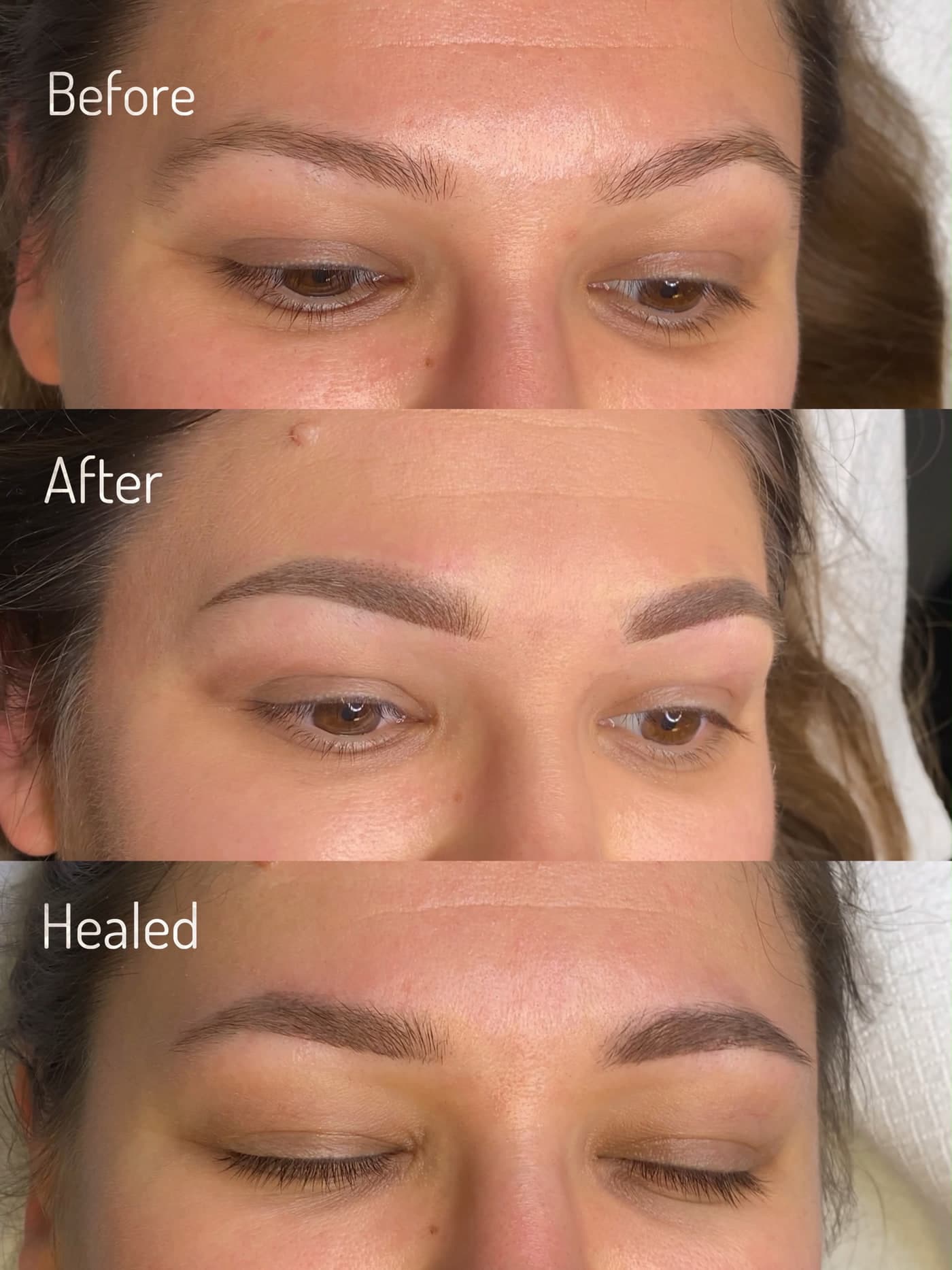 Augenbrauen Permanent Make-up: Vorher, direkt danach und verheilt