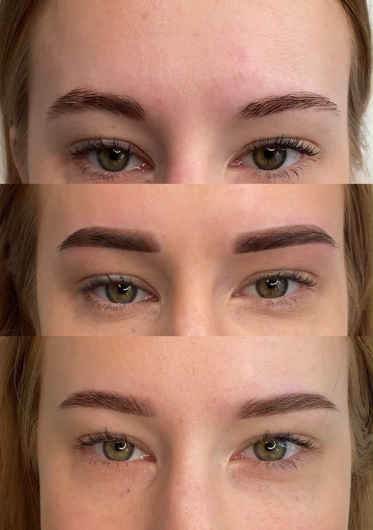 Augenbrauen Permanent Make-up: Vorher, direkt danach und verheilt